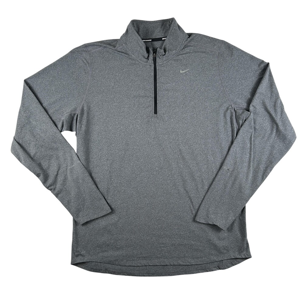 Nike Dri-FIT Element Shirt Mens Large Gray 1/4 Zip Mock Neck Running Athletic